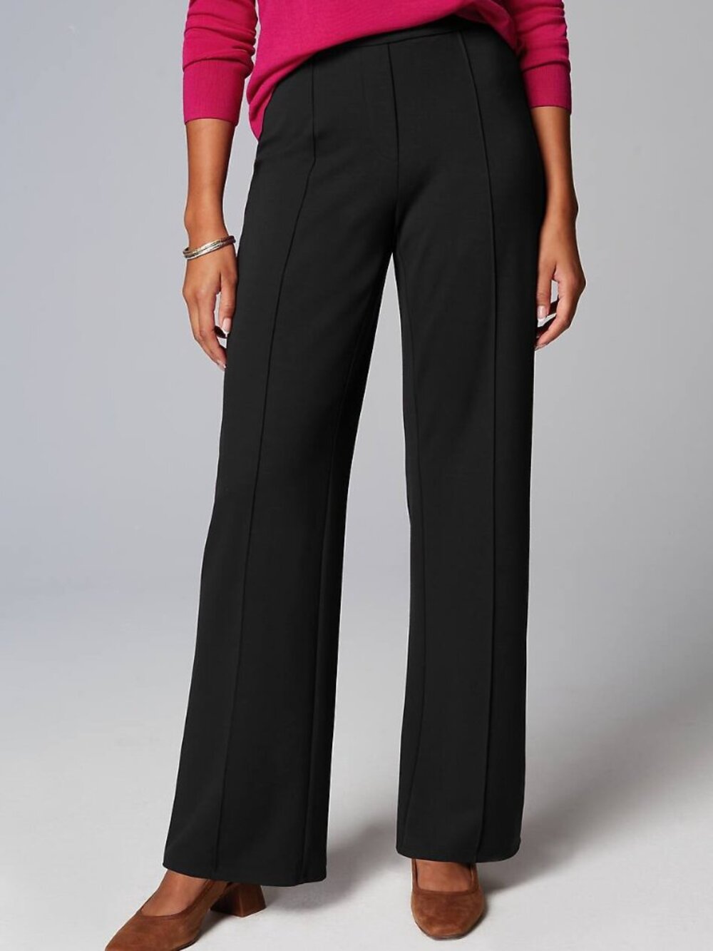 NWT J. Jill Wearever Petite Size Large LP Black Pintuck Detail Wide Leg Pant NEW